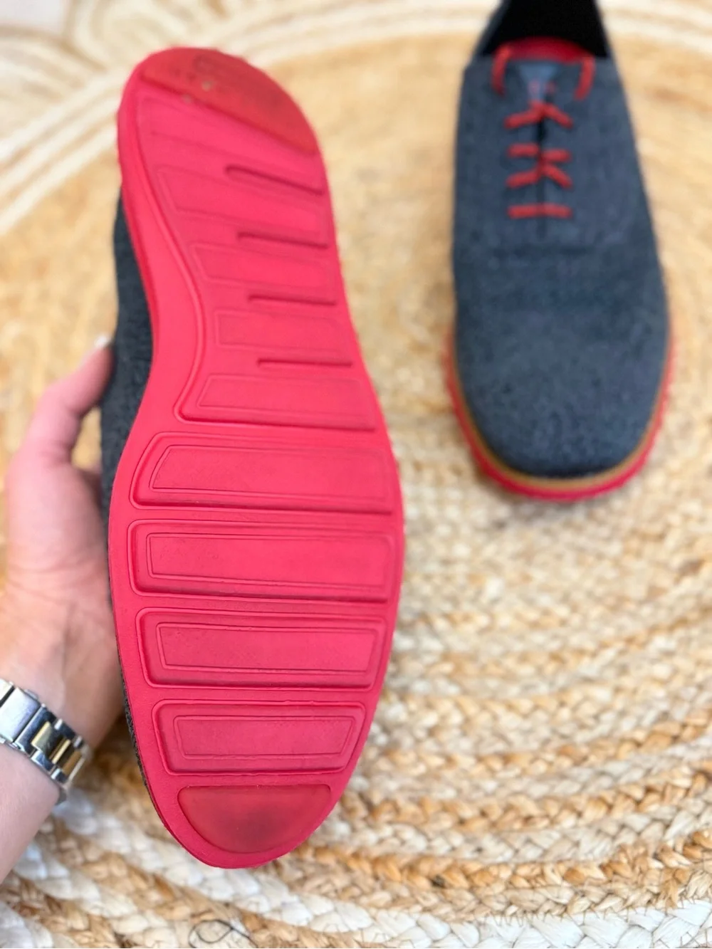🌾 Cole Haan Black Knit‎ Original Grand Oxfords with Red Accents